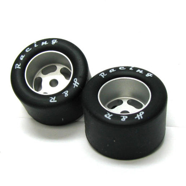 H&R Racing HR1303 27 x 18mm Rubber Tire w/ Wheel 1/8 Axle (2) 1:24 Slot Car