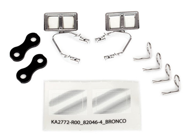 Traxxas 8073X Left & Right Mirrors Side Chrome Retainers (2) Body Clips (4) : TRX-4 Ford Bronco