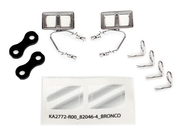 Traxxas 8073X Left & Right Mirrors Side Chrome Retainers (2) Body Clips (4) : TRX-4 Ford Bronco