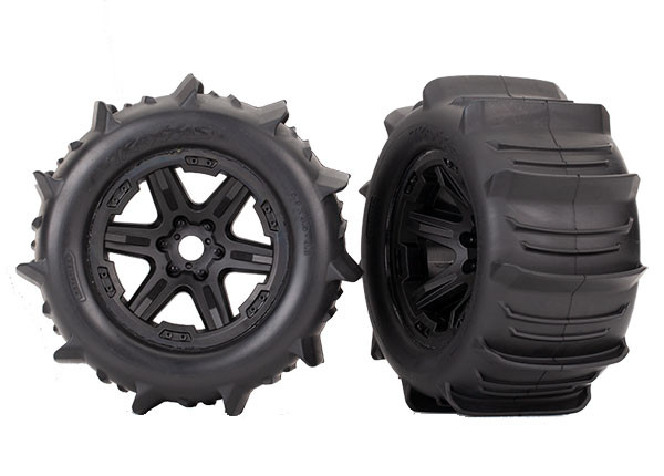 Traxxas 8674 Tires & Wheels Assembled Glued/Black 3.8" Wheels (2) : E-Revo VXL