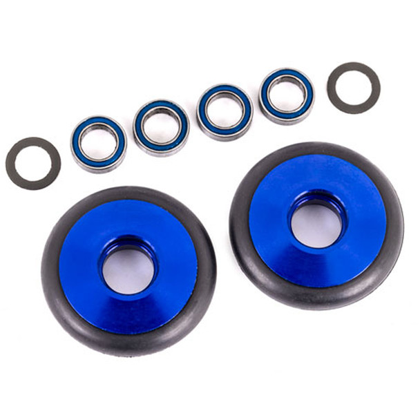 Traxxas 9461X Aluminum Wheelie Bar Wheels Blue (2) : Bandit/Rustler/Stampede
