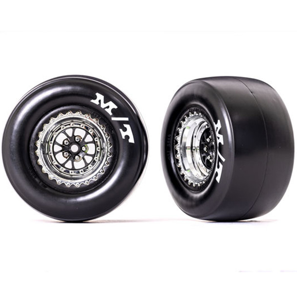 Traxxas 9476R M/T Rear Tires w/ Chrome Wheels / Foam Insert (2) : Drag Slash