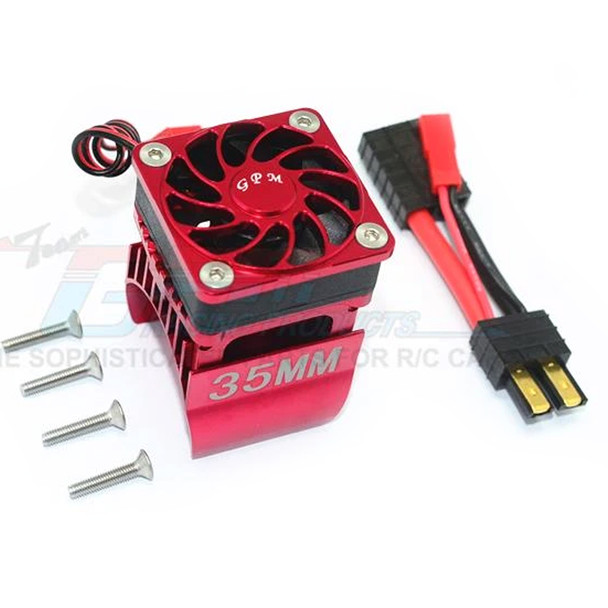 GPM Aluminum 35mm Motor Heatsink w/ Cooling Fan (9Pcs) Set Red : TRX-4 / TRX-6
