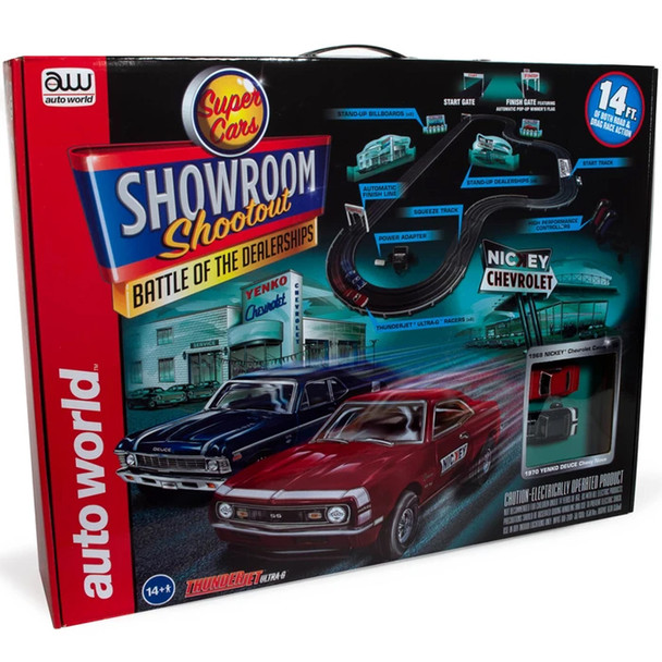 Auto World SRS337 14' Showroom Shootout Battle of the Dealerships Slot Race Car Set