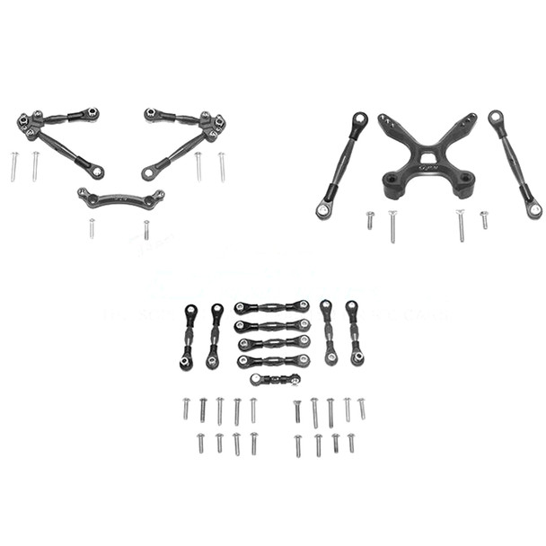 GPM Alum F&R Tie Rods w/Stabilizer for C Hub + Whole Car Tie Rods Black for 4-Tec 2.0/3.0