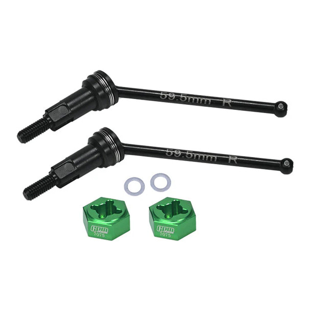 GPM Med. Carbon Steel Rear CVD Drive Shafts w/Alum Whl Hex Green for Arrma Grom