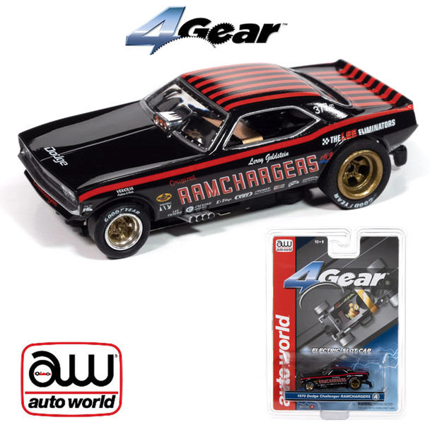 Auto World 4Gear 1970 Dodge Challenger Ramcharger (Black) HO Scale Slot Car