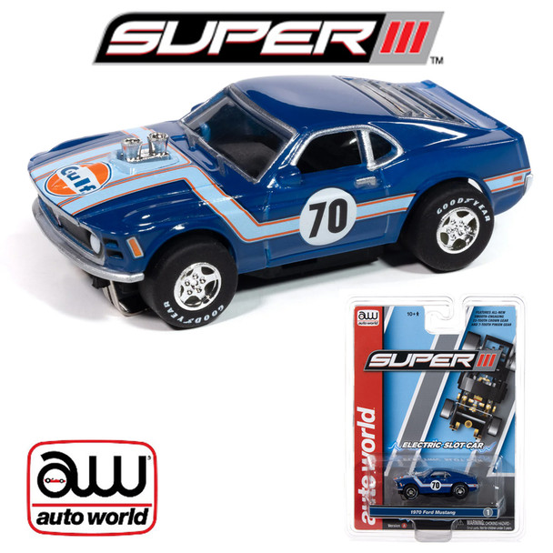 Auto World Super III 1970 Ford Mustang (Gulf Blue) HO Scale Slot Car