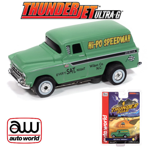 Auto World Thunderjet 1957 Chevy Suburban (Green) HO Scale Slot Car