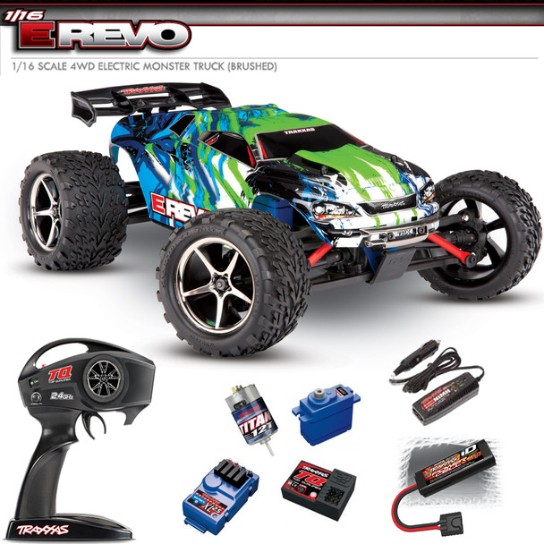 Traxxas E-Revo 1/16 4WD Brushed Truck Green RTR w/ TQ Radio / iD Battery