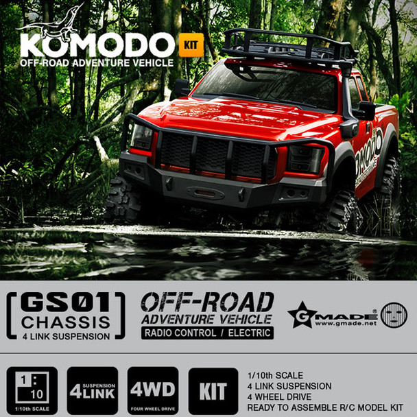 Gmade GM54000 1/10 GS01 4Link Komodo Truck Kit 4WD Off Road w/ Clear Body