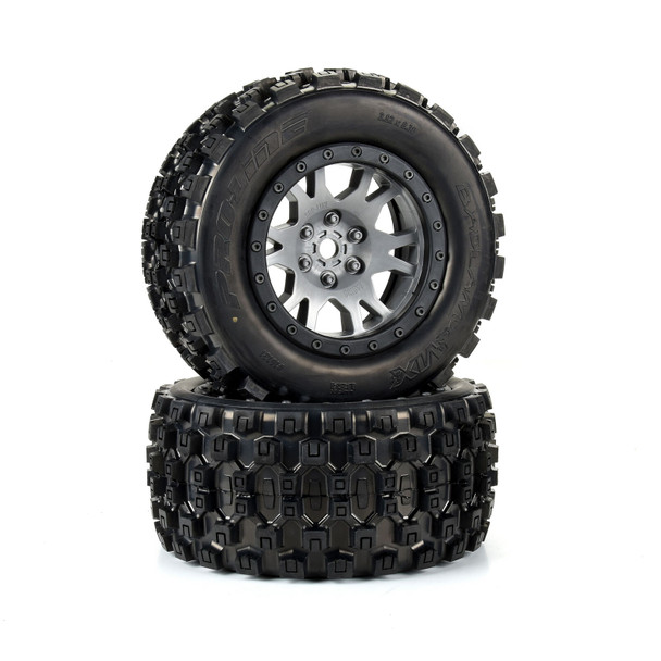 Pro-Line PRO1013114 Badlands MX43 Pro-Loc Tires F/R 24mm Gray/Black Impulse Wheels (2) : X-MAXX