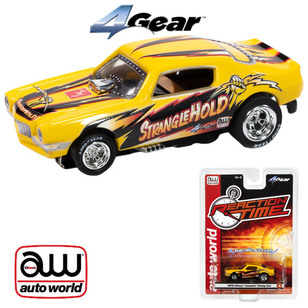 Auto World 4Gear 1970 Chevy Camaro Stranglehold FC Yellow HO Scale Slot Car