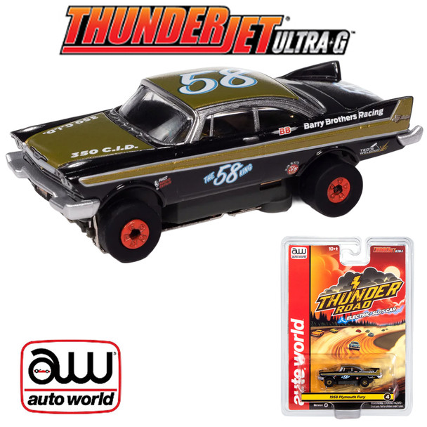 Auto World Thunderjet 1958 Plymouth Fury (Flat Black & Gold) HO Slot Car
