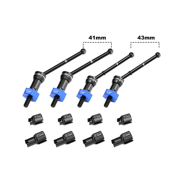 GPM Alum 4140 Carbon Steel F&R CVD Drive Shafts w/Wheel Hex Blue for Mojave Grom