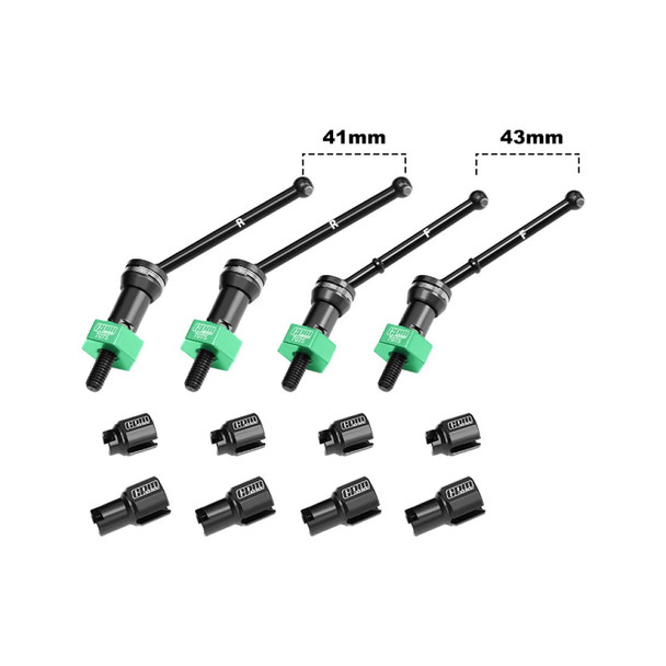 GPM Alum 4140 Carbon Steel F&R CVD Drive Shafts w/Wheel Hex Green for Mojave Grom