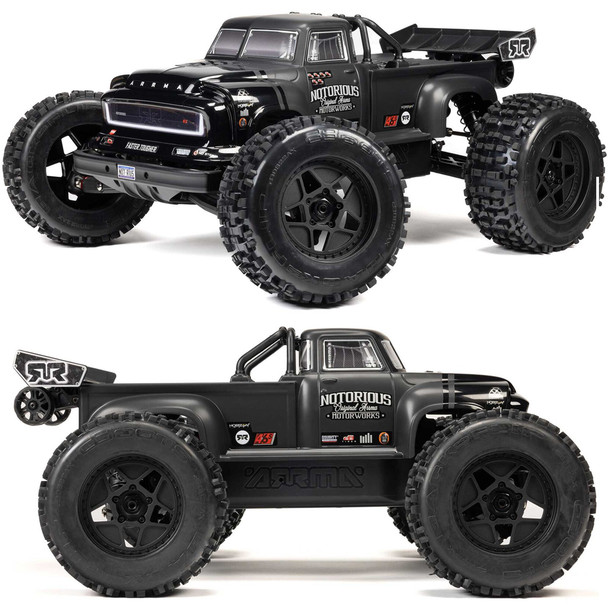 ARRMA ARA8611V6T1 1/8 NOTORIOUS 6S 4X4 RTR Brushless Stunt Truck, Black