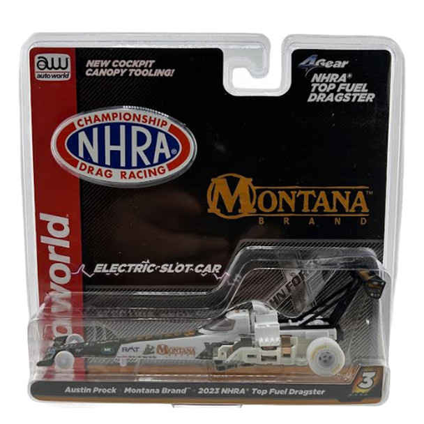 Auto World 4Gear NHRA Austin Prock - 2023 Montana Brand Top Fuel Dragster iWheels HO Slot Car