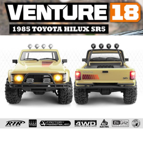 HPI 161253 1/18 Venture18 Brushed 1985 Toyota Hilux SR5 4WD RTR Creme Truck