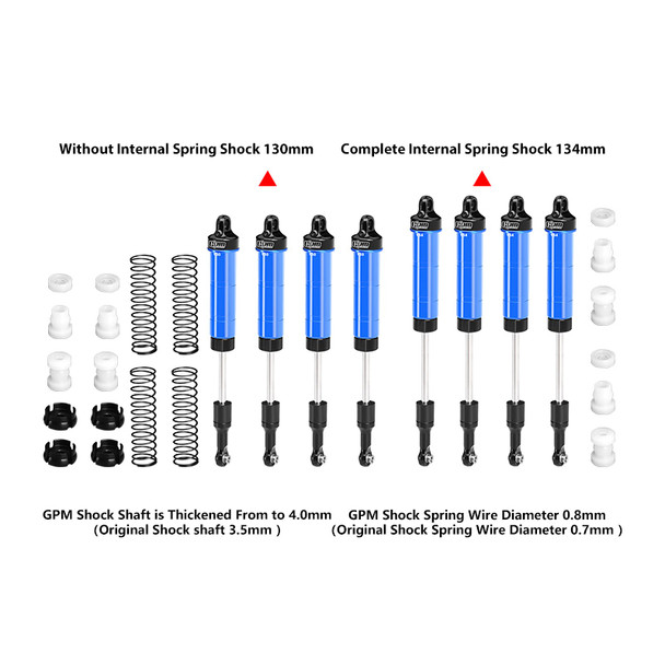GPM Alum Front & Rear Spring Shock Set 130 & 134mm Blue for Losi 1/8 LMT 2.0