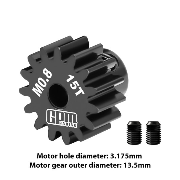 GPM 40Cr Steel Motor Gear 15T (32 Pitch, Module 0.8mm) Motor Tooth Diameter 3.175mm