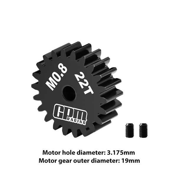 GPM 40Cr Steel Motor Gear 22T (32 Pitch, Module 0.8mm) Motor Tooth Diameter 3.175mm