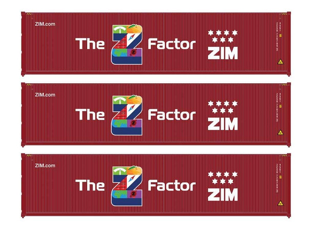 Walthers  949-18257 40' Fully Corrugated Container - 3-Pack - ZIM (The Z Factor) HO Scale