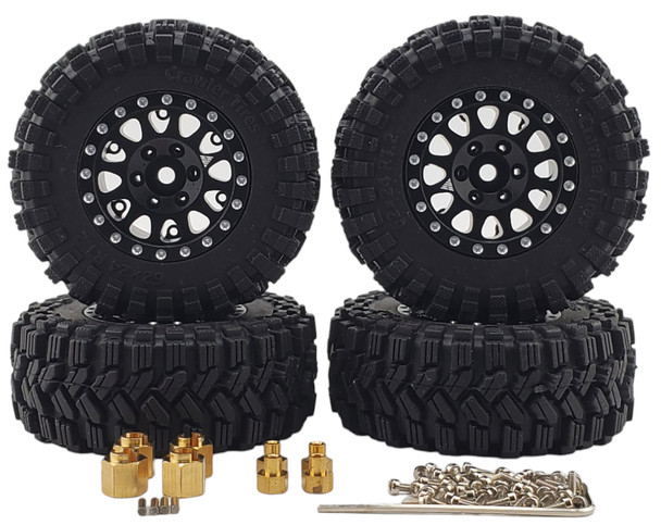 NHX RC 1.2" Crawler Tires w/ Alum Beadlock Wheel (4) for 1/18 TRX-4M Super Soft -Black