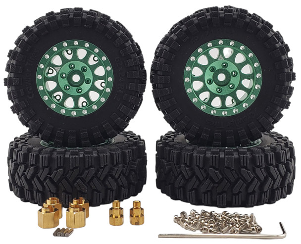 NHX RC 1.2" Crawler Tires w/ Alum Beadlock Wheel (4) for 1/18 TRX-4M Super Soft -Green