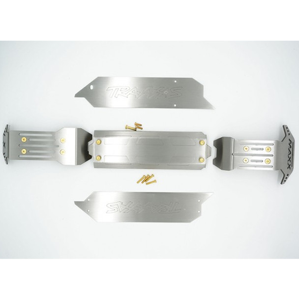 GPM Racing Stainless Steel Skid Plates Front / Center / Rear Chassis Set: Maxx