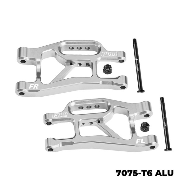 GPM Aluminum 7075 Alloy Front Lower Suspension Arms Silver for 1/16 Mini Slash