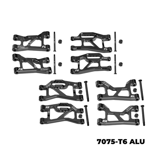 GPM Alum Front + Rear - Upper & Lower Suspension Arms Black for 1/16 Mini Slash