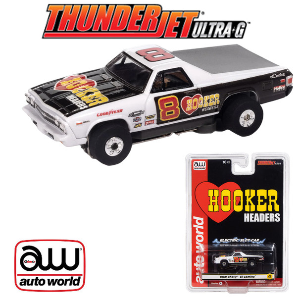 Auto World Thunderjet 1969 Chevy El Camino Black & White HO Scale Slot Car