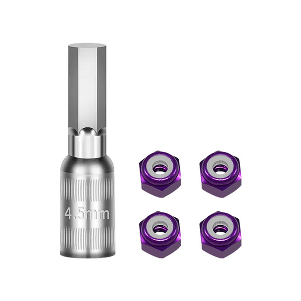 GPM Wheel Nut (4) Purple & Wheel Nut Tool for Axial 1/30 SCX30 Bronco/Wrangler/K10