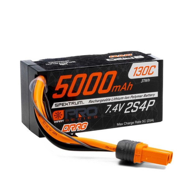 Spektrum SPMXDRB2 7.4V 5000mAh 2S 130C Smart No Prep Drag LiPo Battery w/ IC5 Plug