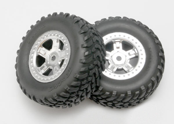 Traxxas 7073 SCT Tires w/ Beadlock Chrome Wheels