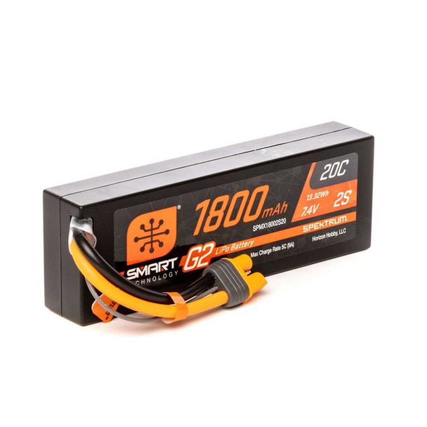 Spektrum SPMX18002S20 7.4V 1800mAh 2S 20C Smart G2 LiPo Battery w/ IC3 Connector