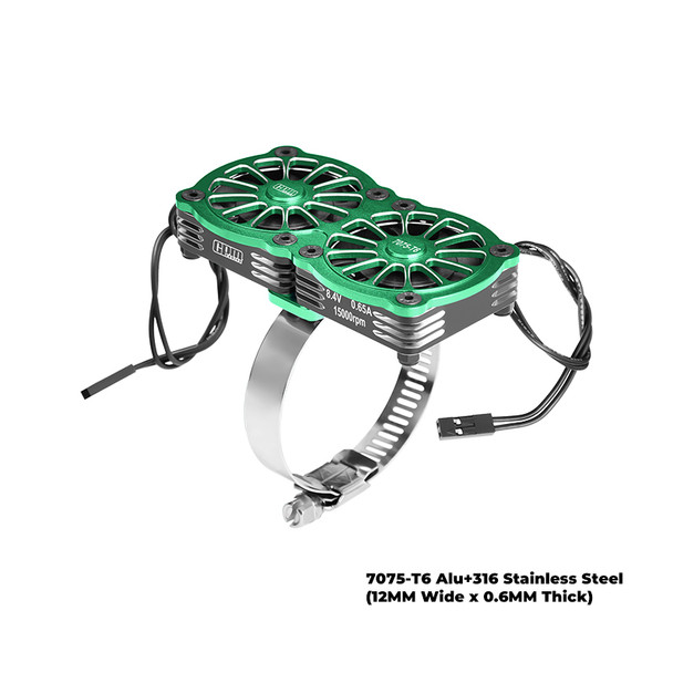 GPM Aluminum Dual 40x40mm RC Cooling Fan Adjustable Green for 40-56 Series Motor