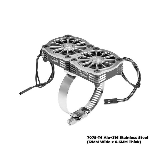 GPM Aluminum Dual 40x40mm RC Cooling Fan Adjustable Silver for 40-56 Series Motor
