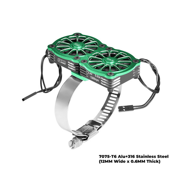GPM Aluminum Dual 40x40mm RC Cooling Fan Adjustable Green for 56-70 Series Motor