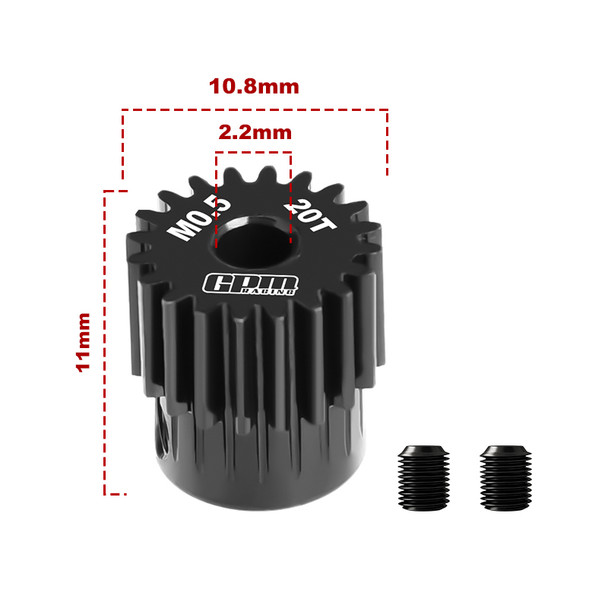 GPM 40Cr Steel Motor Gear 20T (Module: 0.5mm, Motor Tooth Diameter: 2.2mm)
