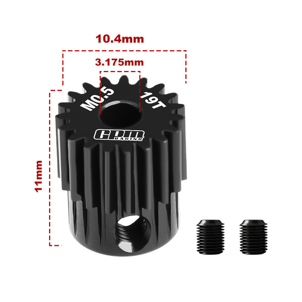 GPM 40Cr Steel Motor Gear 19T (Module: 0.5mm, Motor Tooth Diameter: 3.175mm)
