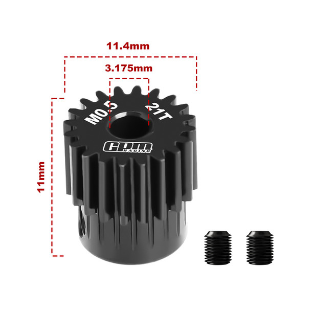 GPM 40Cr Steel Motor Gear 21T (Module: 0.5mm, Motor Tooth Diameter: 3.175mm)