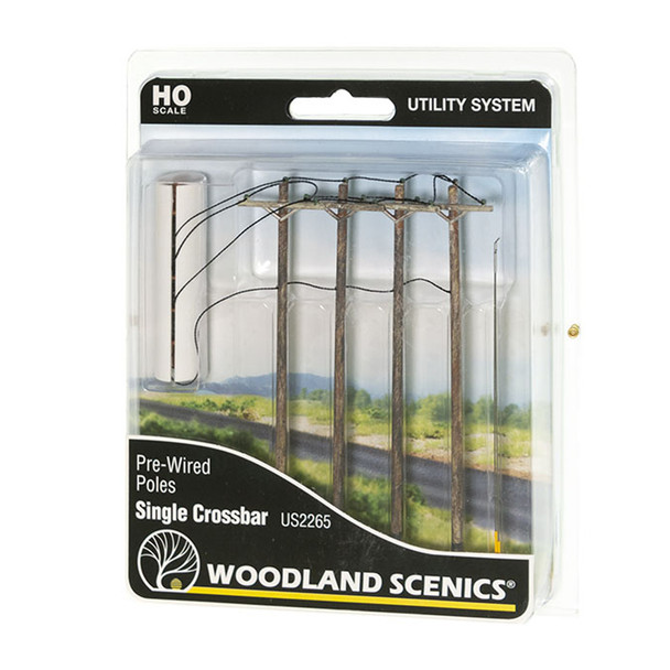 Woodland Scenics US2265 Pre-Wired Poles - Single Crossbar - HO Scale