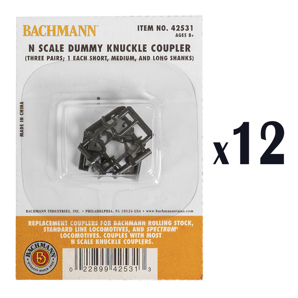 Bachmann 42531 Dummy Knuckle Couplers (3 Pairs x 12 Pack) - N Scale