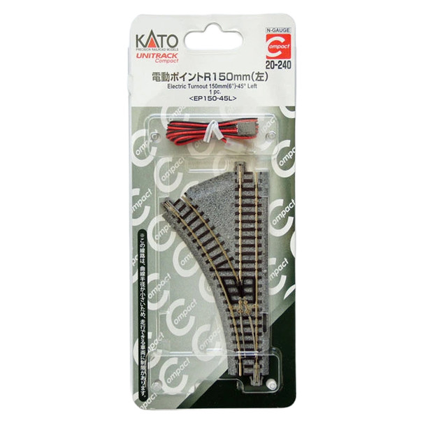 Kato 20-240 UniTrack Compact 45° Left Hand Electric Turnout Switch 150mm (1 pc) N Scale