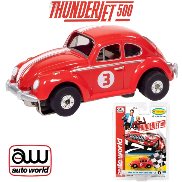 Auto World Thunderjet 1966 Volkswagen Beetle Red HO Scale Slot Car