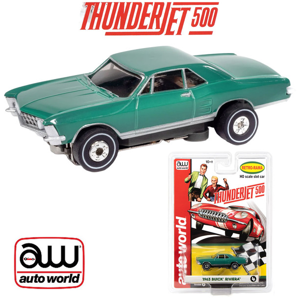 Auto World Thunderjet 1963 Buick Riviera Green HO Scale Slot Car