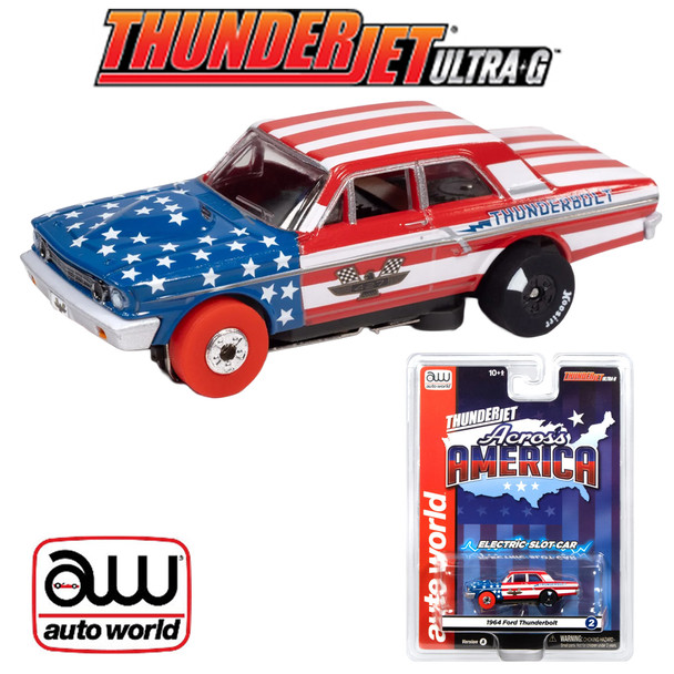 Auto World Thunderjet 1964 Ford Thunderbolt Version A (White, Red & Blue) HO Slot Car