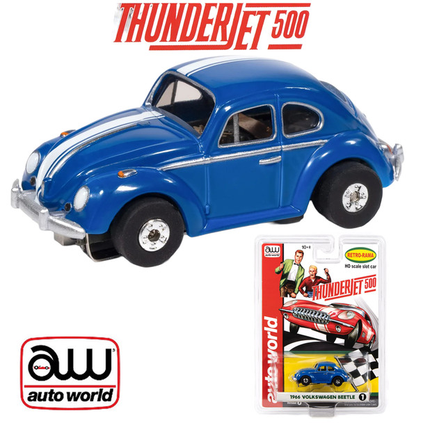 Auto World Thunderjet 1966 Volkswagen Beetle Blue HO Scale Slot Car